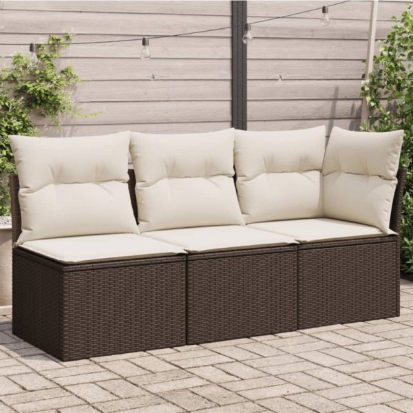 Sofa ogrodowa z poduszkami, 3-osobowa, brązowa, polirattan