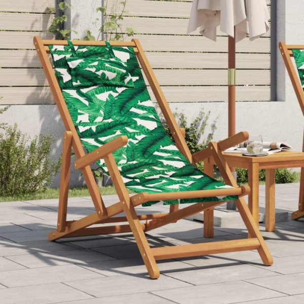 Składane krzesło plażowe, wzór w liście, eukaliptus i tkanina