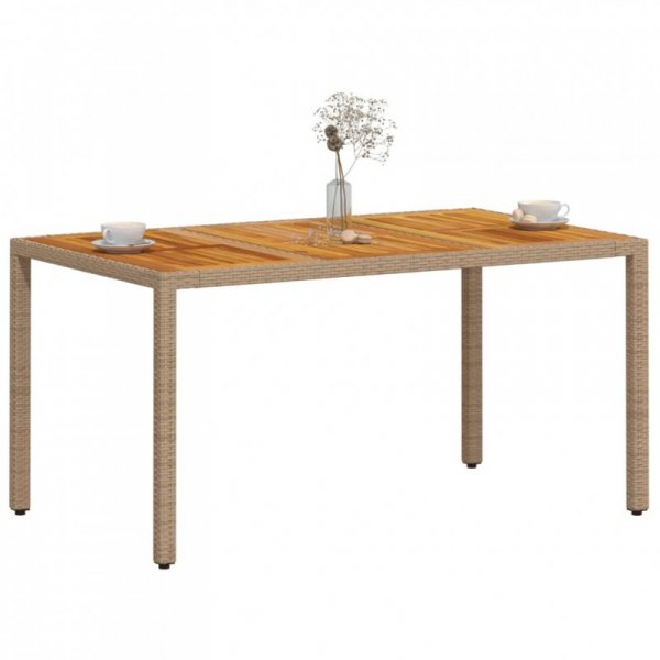 Stół ogrodowy, beżowy 150x90x75 cm, rattan PE i drewno akacjowe