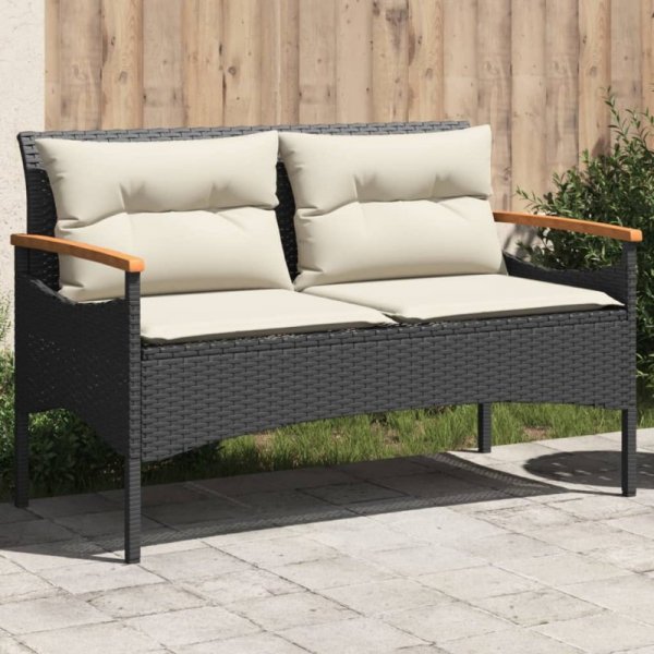 Ławka ogrodowa z poduszkami, 116x62,5x74 cm, czarna, polirattan