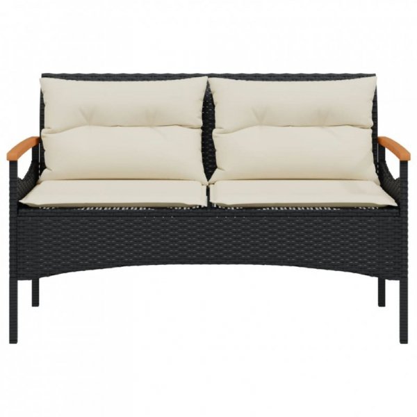 Ławka ogrodowa z poduszkami, 116x62,5x74 cm, czarna, polirattan