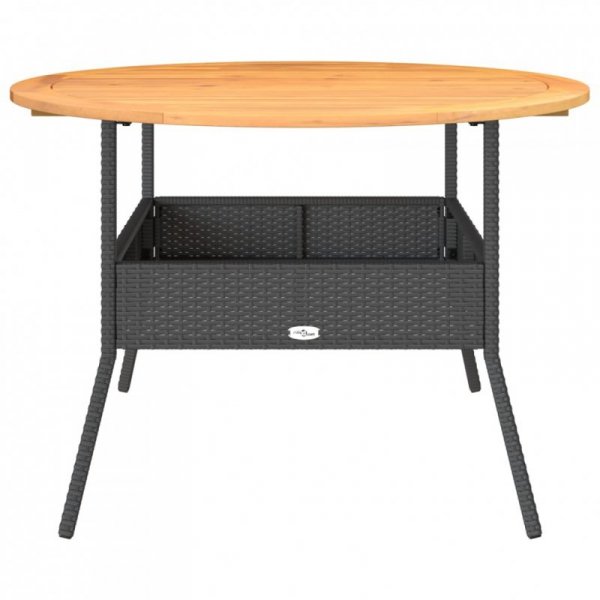 Stół ogrodowy z akacjowym blatem, czarny, Ø110x71 cm, rattan PE