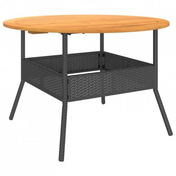 Stół ogrodowy z akacjowym blatem, czarny, Ø110x71 cm, rattan PE
