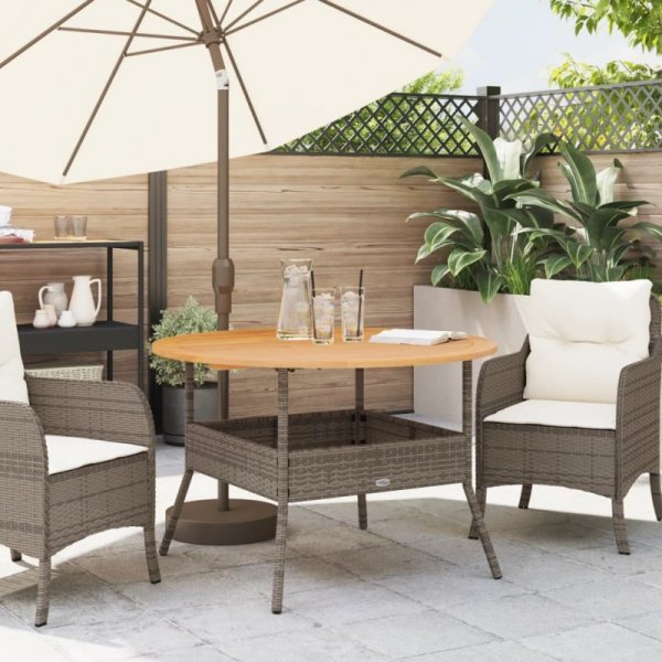 Stół ogrodowy z akacjowym blatem, szary, Ø110x71 cm, rattan PE