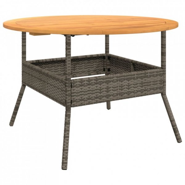 Stół ogrodowy z akacjowym blatem, szary, Ø110x71 cm, rattan PE