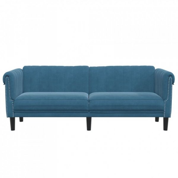 Sofa 3-osobowa, niebieska, tapicerowana aksamitem