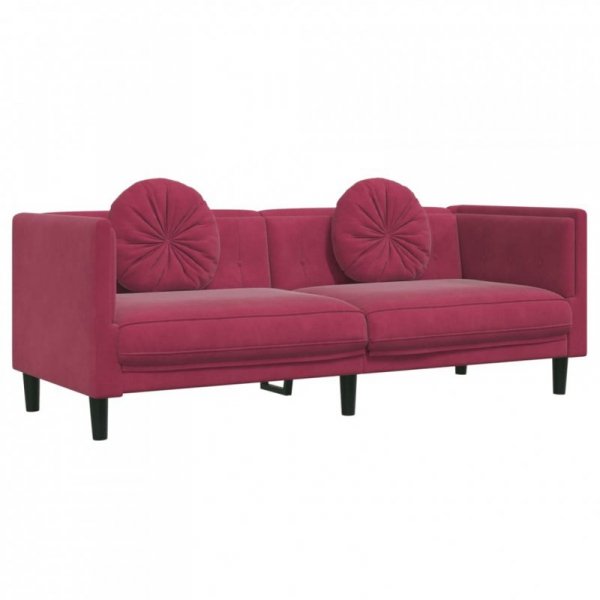 Sofa 3-osobowa z poduszkami, winna czerwień, aksamit