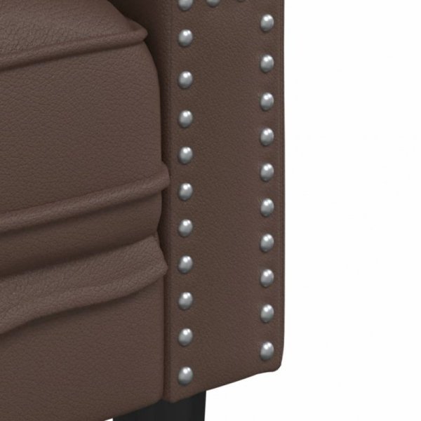 Sofa Chesterfield, 3-os., brązowa, tapicerowana sztuczną skórą
