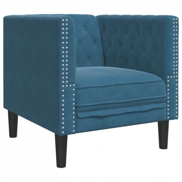 Fotel Chesterfield, niebieski, tapicerowany aksamitem