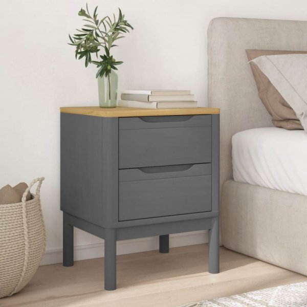 Szafka nocna FLORO, szara, 45x39x57 cm, lite drewno sosnowe