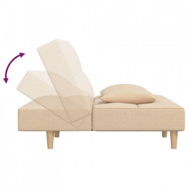 2-osobowa kanapa, 2 poduszki, kremowa, tapicerowana tkaniną