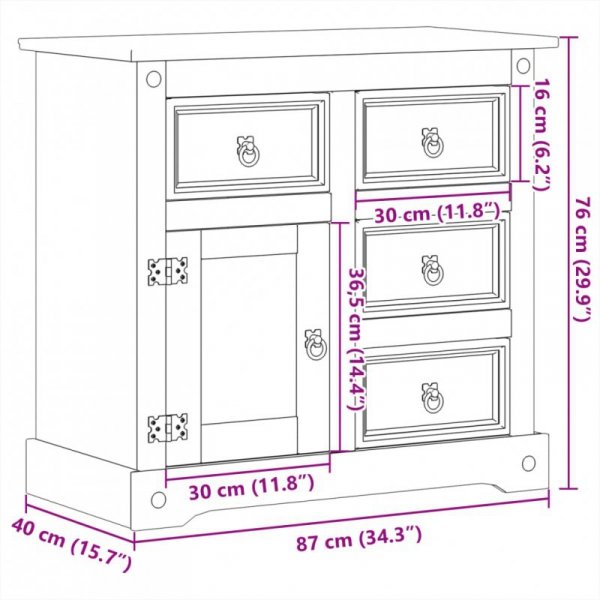Komoda Corona, 87x40x76 cm, lite drewno sosnowe