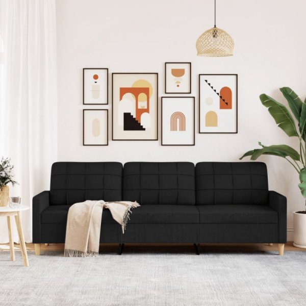 Sofa 3-osobowa, czarna, 210 cm, tapicerowana tkaniną