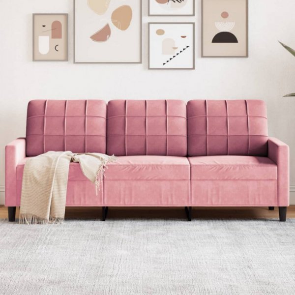 Sofa 3-osobowa, różowa, 180 cm, obita aksamitem