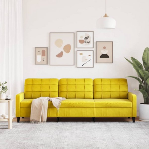 Sofa 3-osobowa, żółty, 210 cm, tapicerowana aksamitem