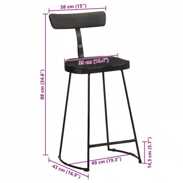 Hokery barowe 2 szt. Czarny 49x43x88 cm Drewno lite Mango