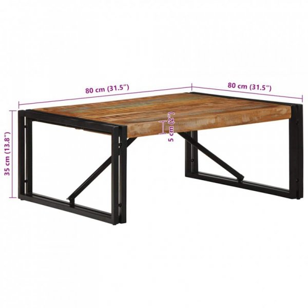 Stolik kawowy wielokolorowy 80x80x35 cm lite drewno odzyskane