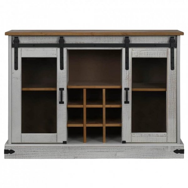 Komoda HALDEN 2 Drzwi przesuwne Biały 112x40x80 cm Drewno lite