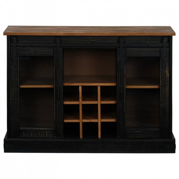 Komoda HALDEN 2 Drzwi przesuwne Czarny 112x40x80 cm Drewno lite