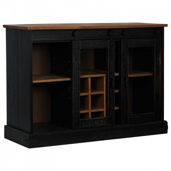 Komoda HALDEN 2 Drzwi przesuwne Czarny 112x40x80 cm Drewno lite