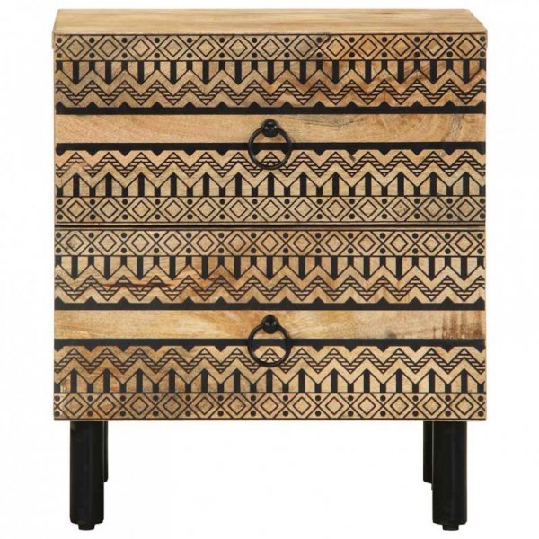 Szafka nocna, czarna, 40x33,5x46 cm, lite surowe drewno mango