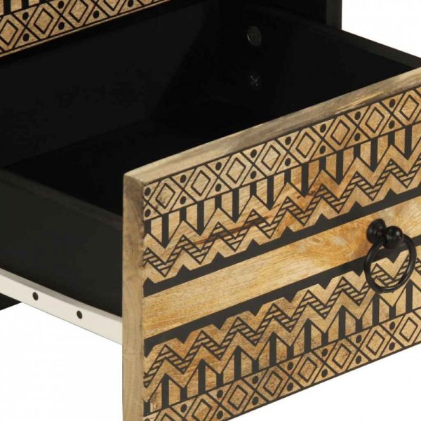 Szafka nocna, czarna, 40x33,5x46 cm, lite surowe drewno mango