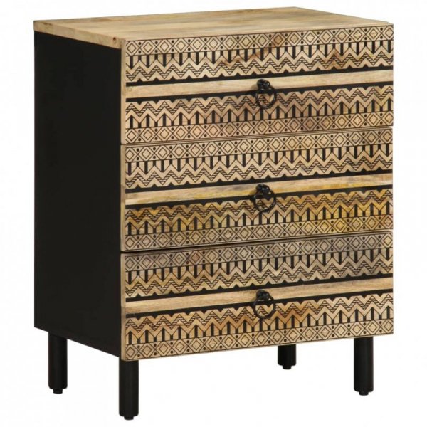 Szafka nocna, czarna, 50x33x62 cm, lite surowe drewno mango