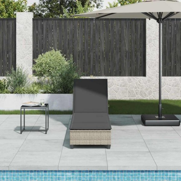 Leżak z poduszkami Jasnoszary 55x200x25,5cm Polirattan