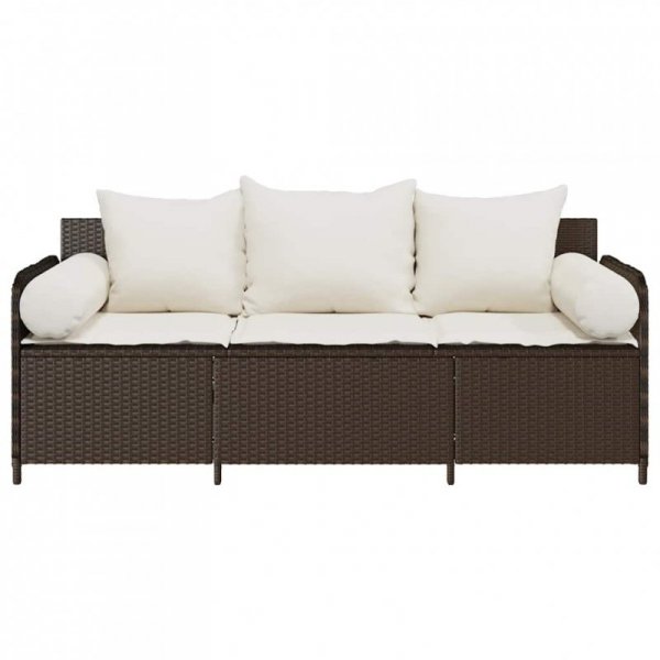 Sofa ogrodowa z poduszkami, 3-osobowa, brązowa, polirattan