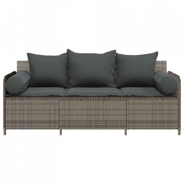 3-osobowa sofa ogrodowa z poduszkami, szara, polirattan