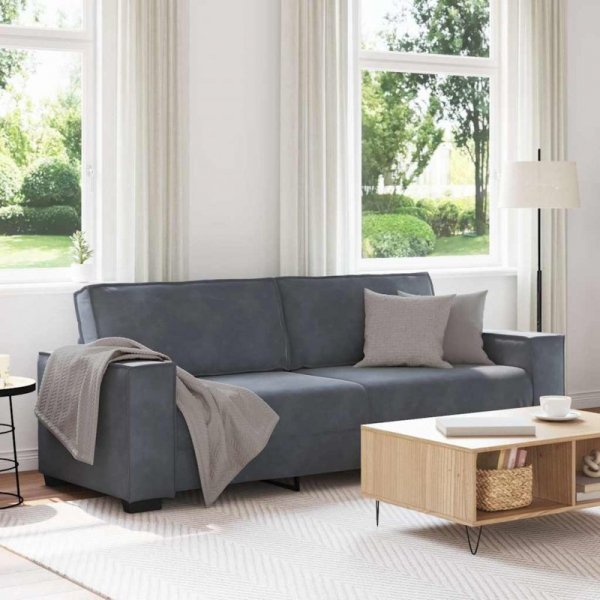 Sofa 3-osobowa, ciemnoszara, 180 cm, obita aksamitem