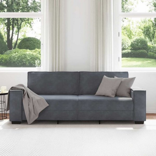Sofa 3-osobowa, ciemnoszara, 180 cm, obita aksamitem