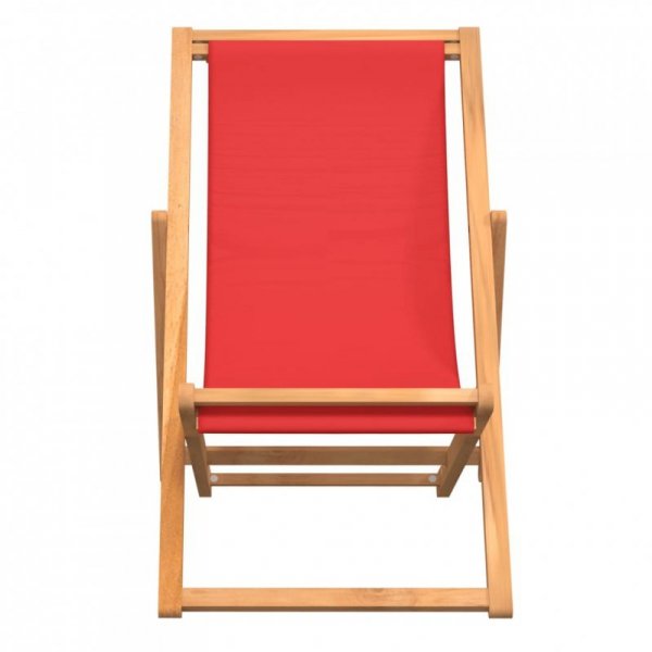 Składany leżak plażowy, lite drewno tekowe, czerwony