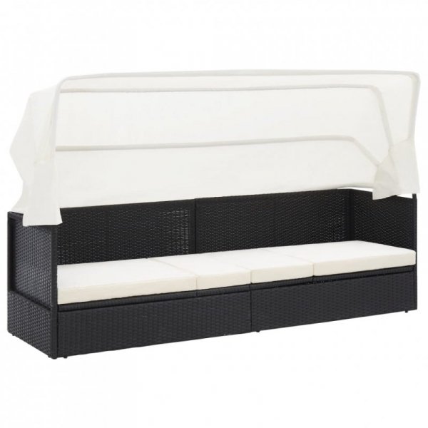 Sofa ogrodowa z zadaszeniem, czarna, polirattanowa
