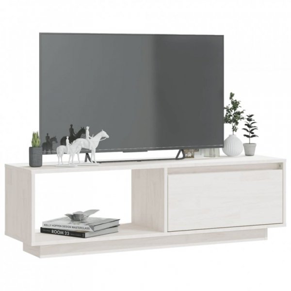 Szafka pod telewizor, biała 110x30x33,5 cm, lite drewno sosnowe