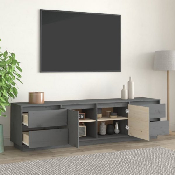 Szafka pod telewizor, szara 176x37x47,5 cm, lite drewno sosnowe