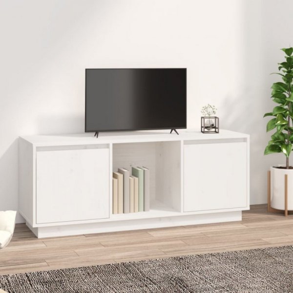 Szafka pod telewizor, biała 110,5x35x44 cm, lite drewno sosnowe