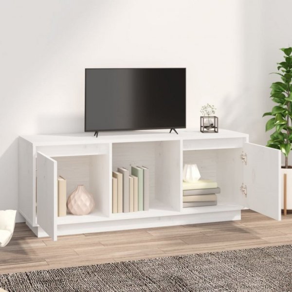 Szafka pod telewizor, biała 110,5x35x44 cm, lite drewno sosnowe