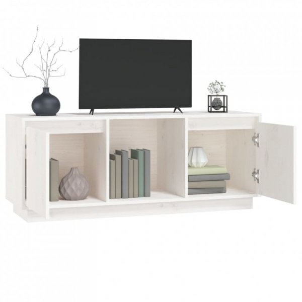 Szafka pod telewizor, biała 110,5x35x44 cm, lite drewno sosnowe