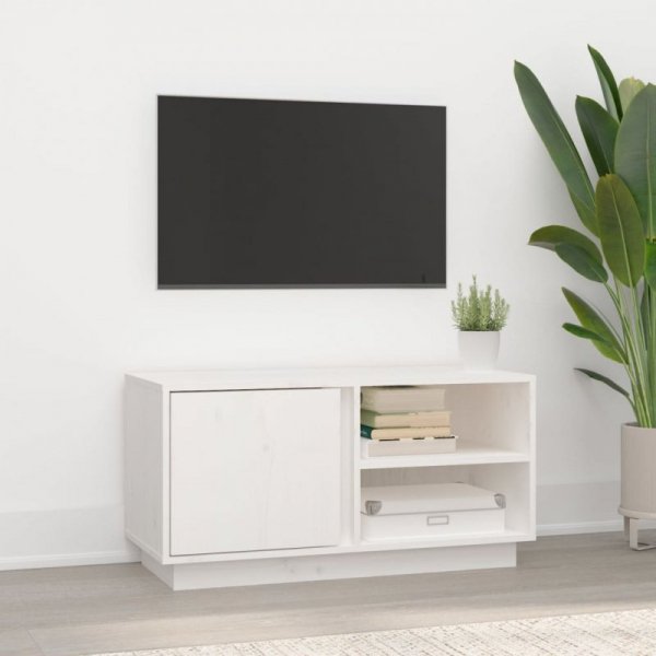 Szafka pod telewizor, biała, 80x35x40,5 cm, lite drewno sosnowe