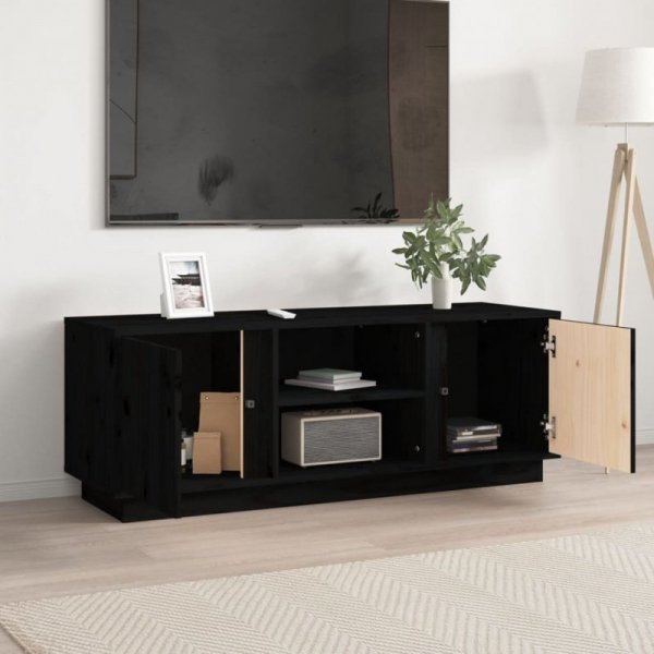 Szafka pod TV, czarna, 110x35x40,5 cm, lite drewno sosnowe
