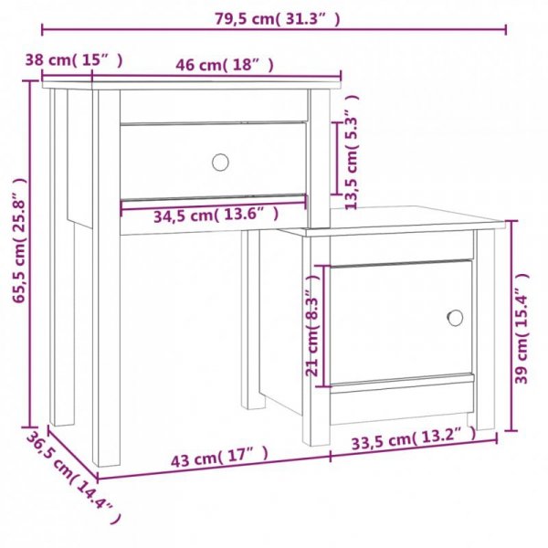 Szafka nocna, 79,5x38x65,5 cm, lite drewno sosnowe