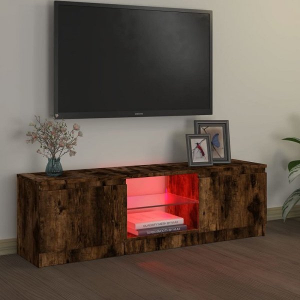 Szafka pod TV z LED, przydymiony dąb, 120x30x35,5 cm
