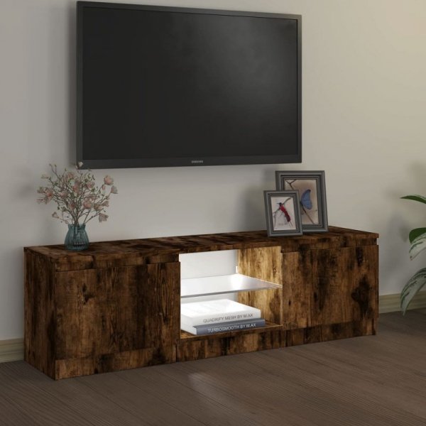 Szafka pod TV z LED, przydymiony dąb, 120x30x35,5 cm