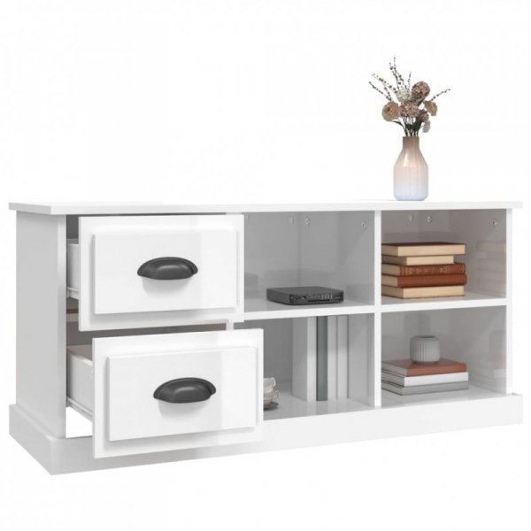 Szafka pod TV, wysoki połysk, biała, 102x35,5x47,5 cm