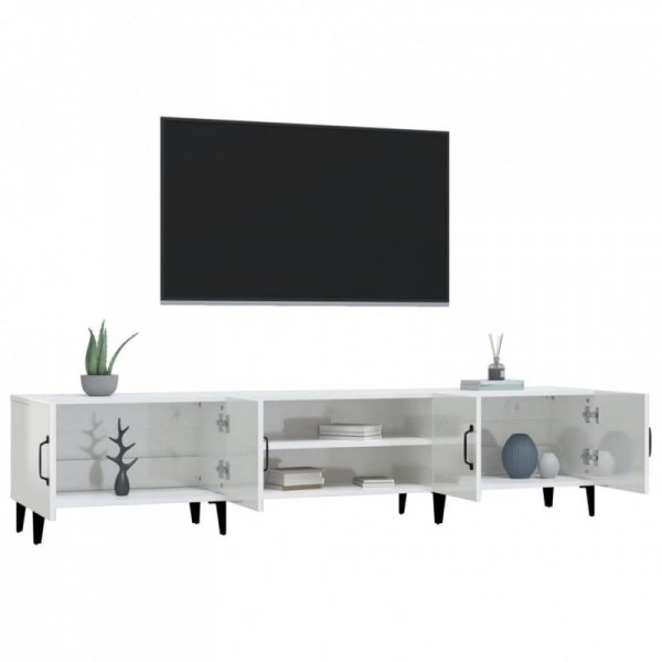Szafka pod TV, wysoki połysk, biała, 180x31,5x40 cm