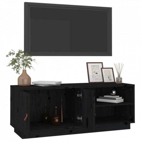 Szafka pod TV, czarna, 105x34x40 cm, lite drewno sosnowe