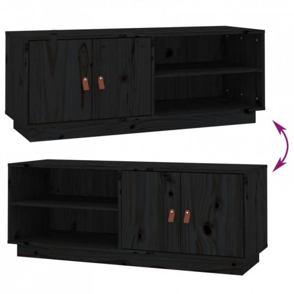 Szafka pod TV, czarna, 105x34x40 cm, lite drewno sosnowe