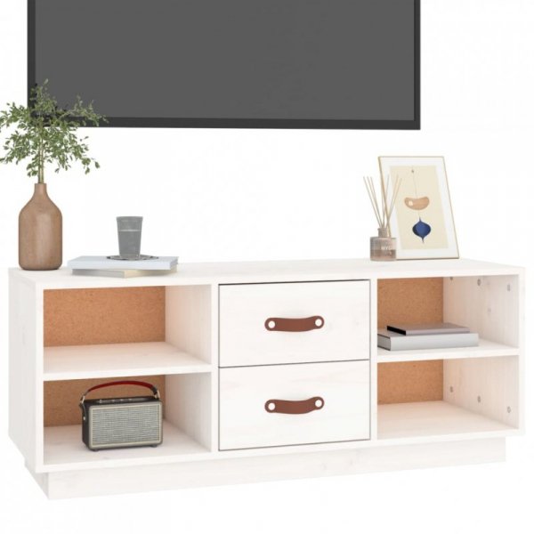 Szafka pod TV, biała, 100x34x40 cm, lite drewno sosnowe
