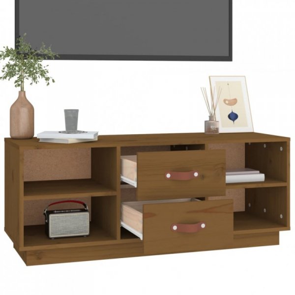Szafka pod TV, miodowy brąz, 100x34x40 cm, lite drewno sosnowe